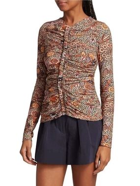 Ulla Johnson Wren Top Wheat Floral Print Long Sleeve